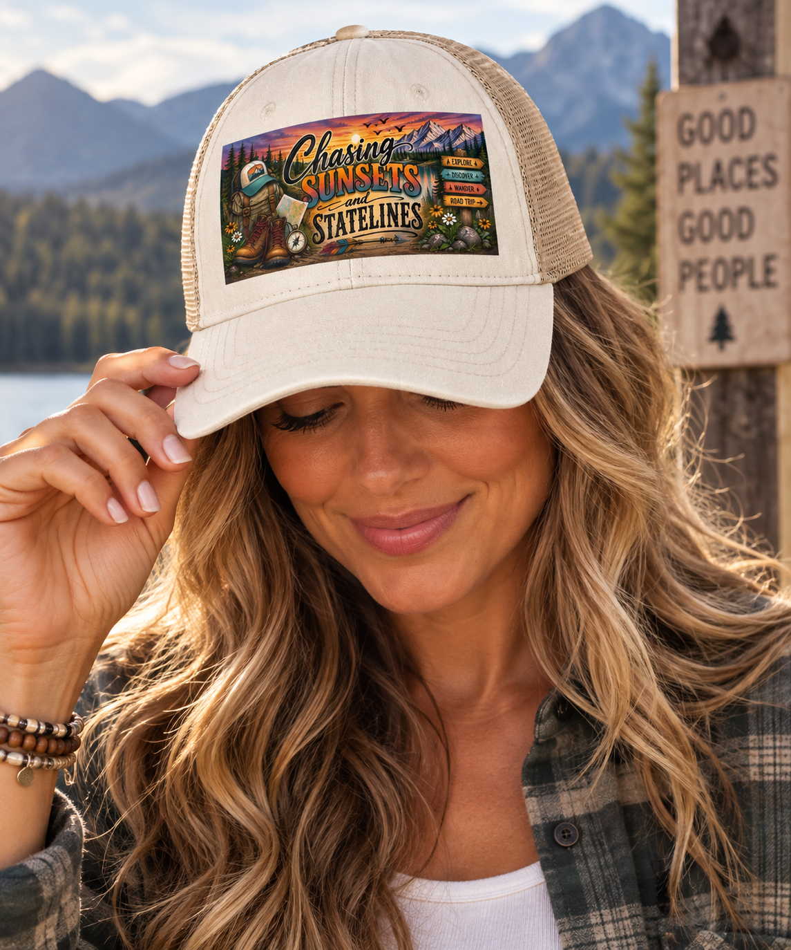 Chasing Sunsets and Statelines Trucker Hat, Adventure Hat for Women, Road Trip Hat, National Park Gift, Camping Hiking Travel Cap