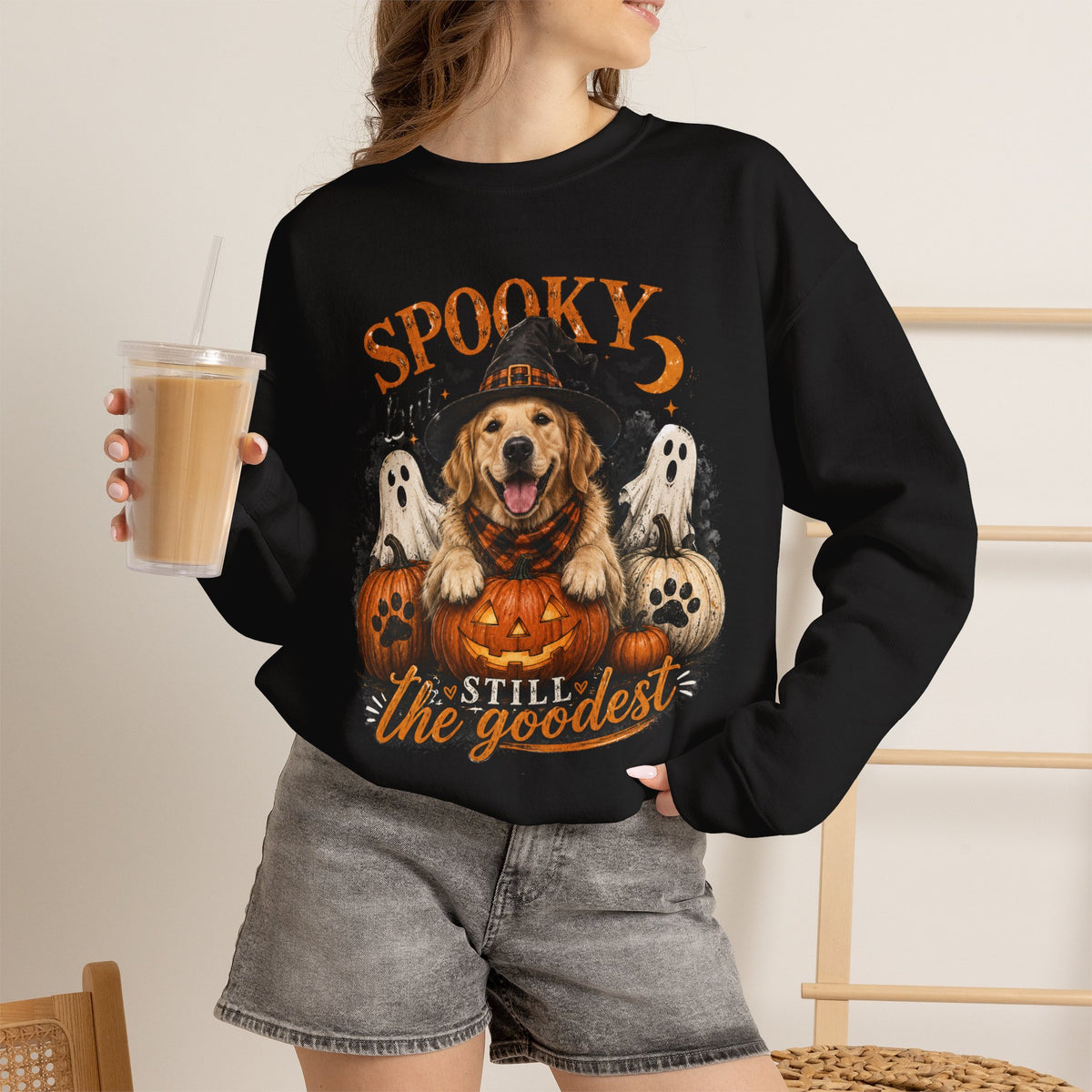 Spooky But Still The Goodest Sweatshirt s— Halloween Golden Retriever Crewneck