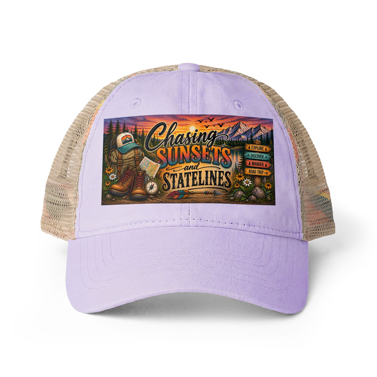 Chasing Sunsets and Statelines Trucker Hat, Adventure Hat for Women, Road Trip Hat, National Park Gift, Camping Hiking Travel Cap