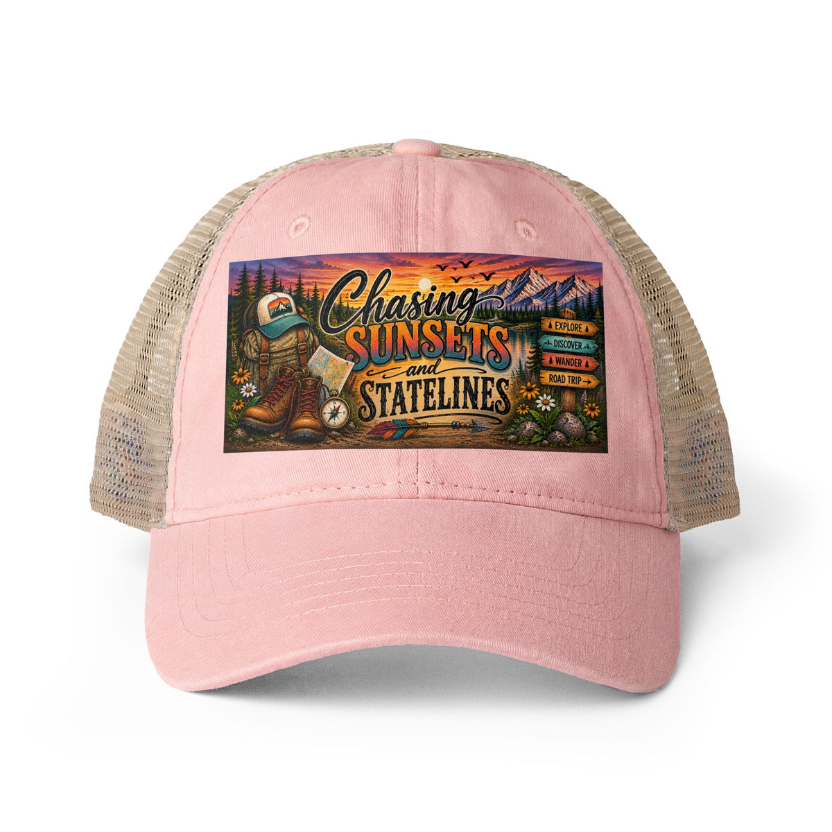 Chasing Sunsets and Statelines Trucker Hat, Adventure Hat for Women, Road Trip Hat, National Park Gift, Camping Hiking Travel Cap