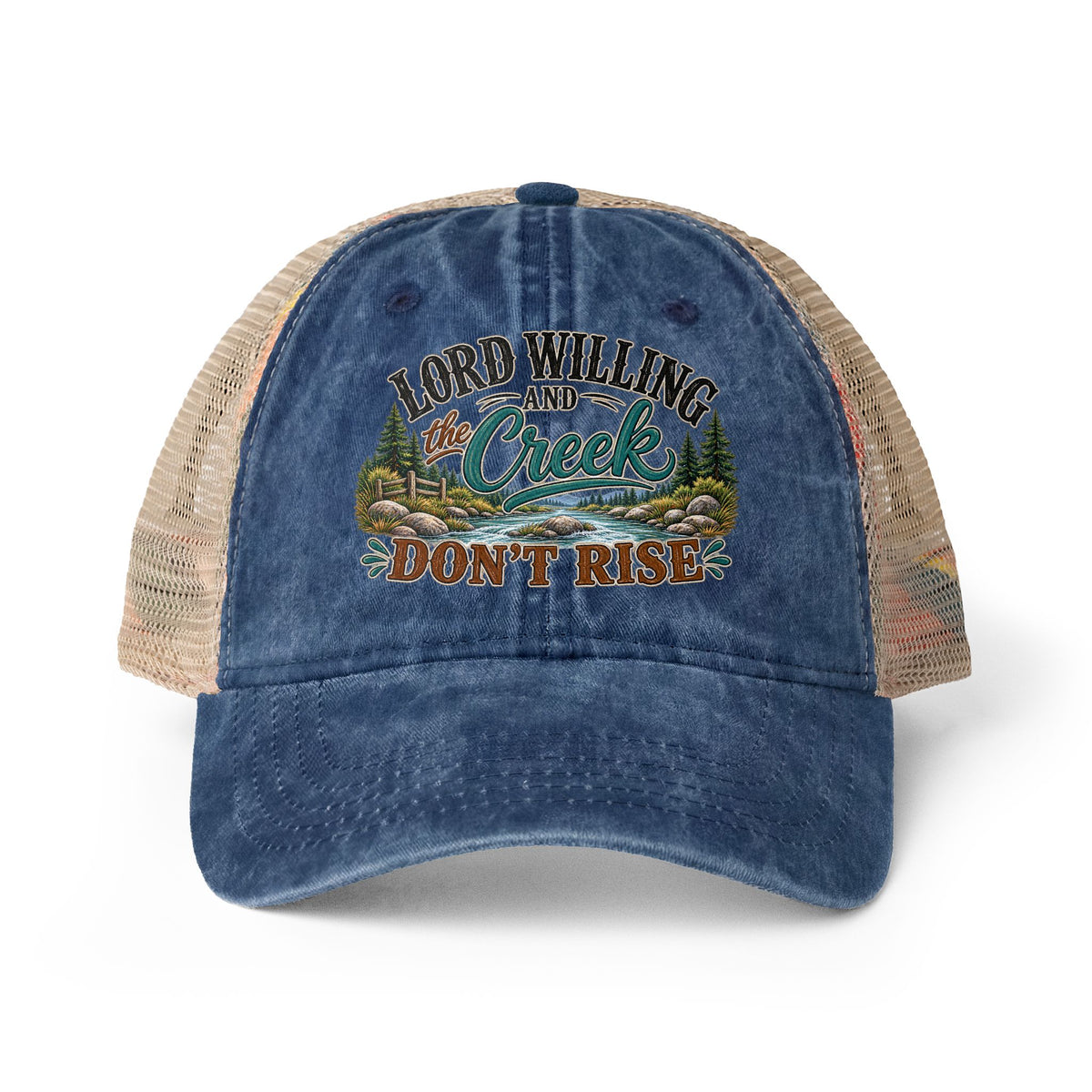 Lord Willing and the Creek Dont Rise Hats, Country Trucker Hat, Southern Saying Cap, Rustic Outdoor Gift