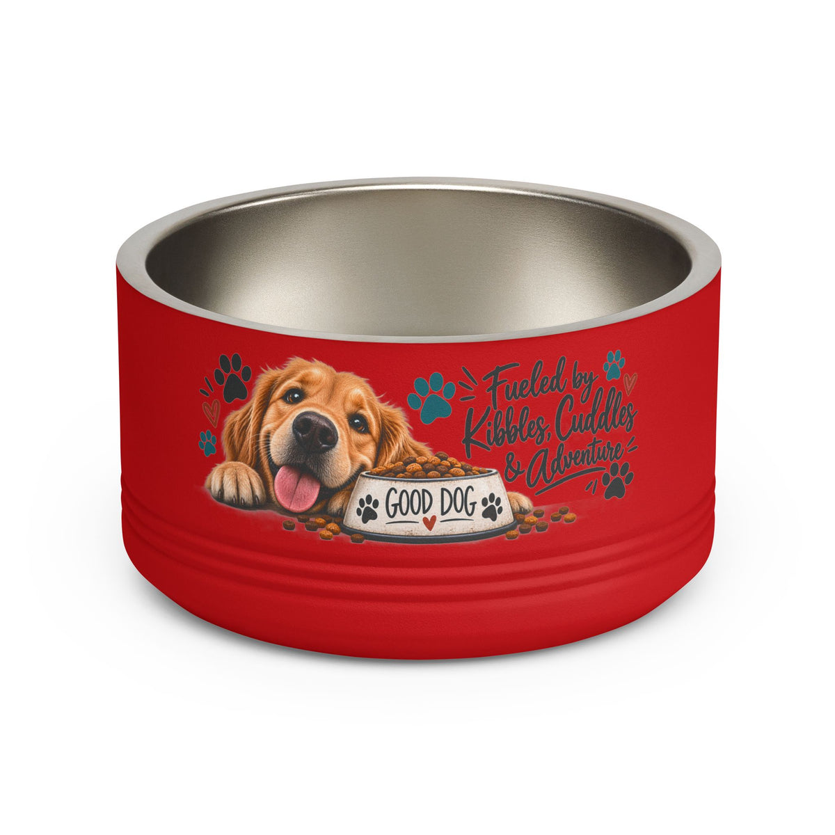 Golden Retriever Dog Bowls, Personalized Style Pet Food Bowl, Cute Dog Feeding Dish, Dog Lover Gift, Kibbles Cuddles Adventure Bowl