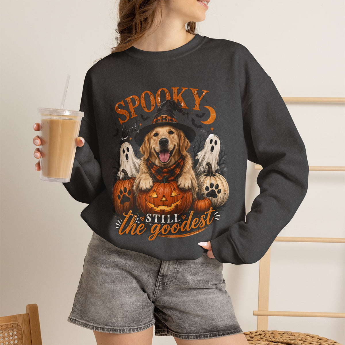 Spooky But Still The Goodest Sweatshirt s— Halloween Golden Retriever Crewneck