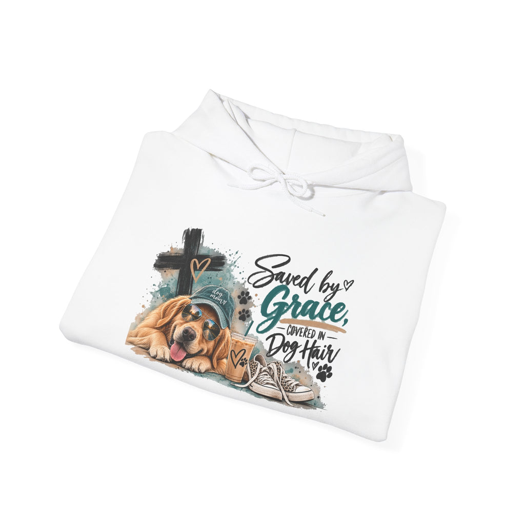 Christian Dog Mom Hoodies, Saved by Grace Covered in Dog Hair Sweatshirt, Faith Dog Lover Gift, Christian Dog Mom Gift