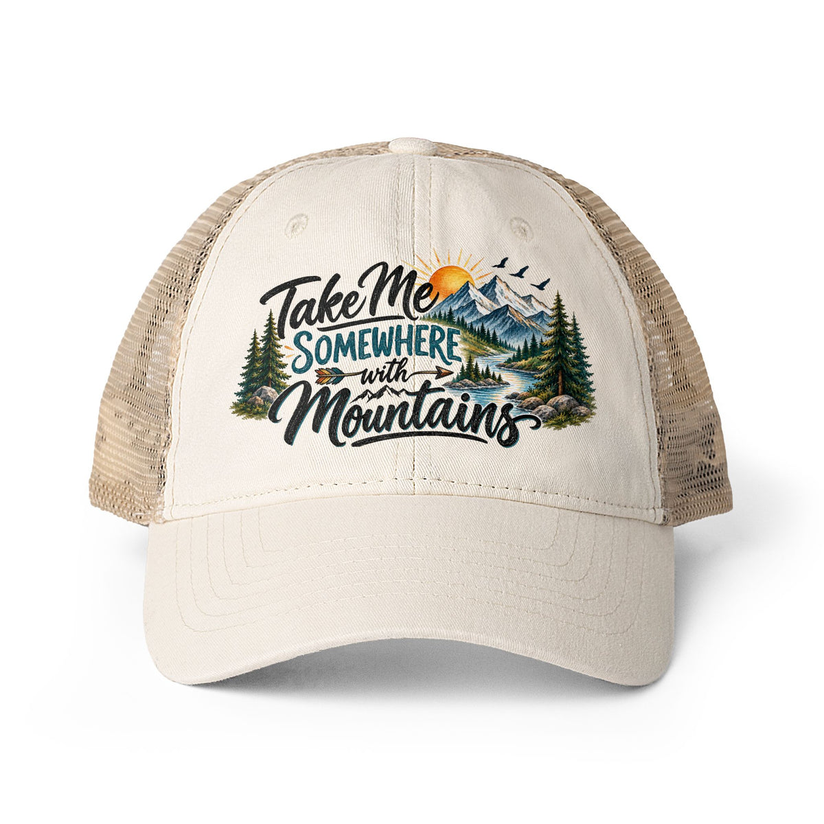 Take Me Somewhere With Mountains Trucker hat, Mountain Lover Hat, Hiking Camping Cap, National Park Travel Hat, Adventure Gift for Women