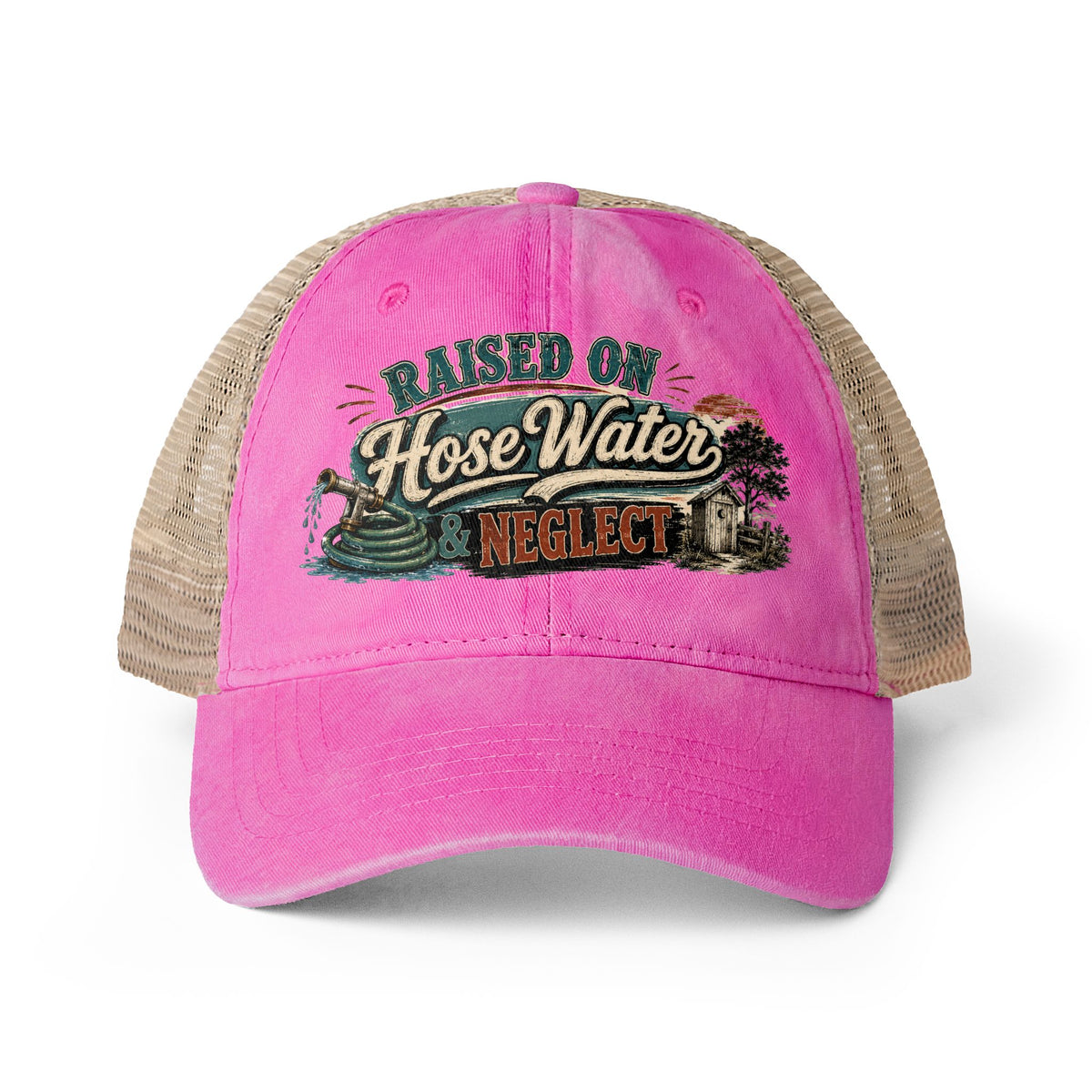 Raised on Hose Water & Neglect Trucker Hat, Funny Gen X Hat, 80s Kid Nostalgia Cap, Retro Country Hat, Gen X Gifts