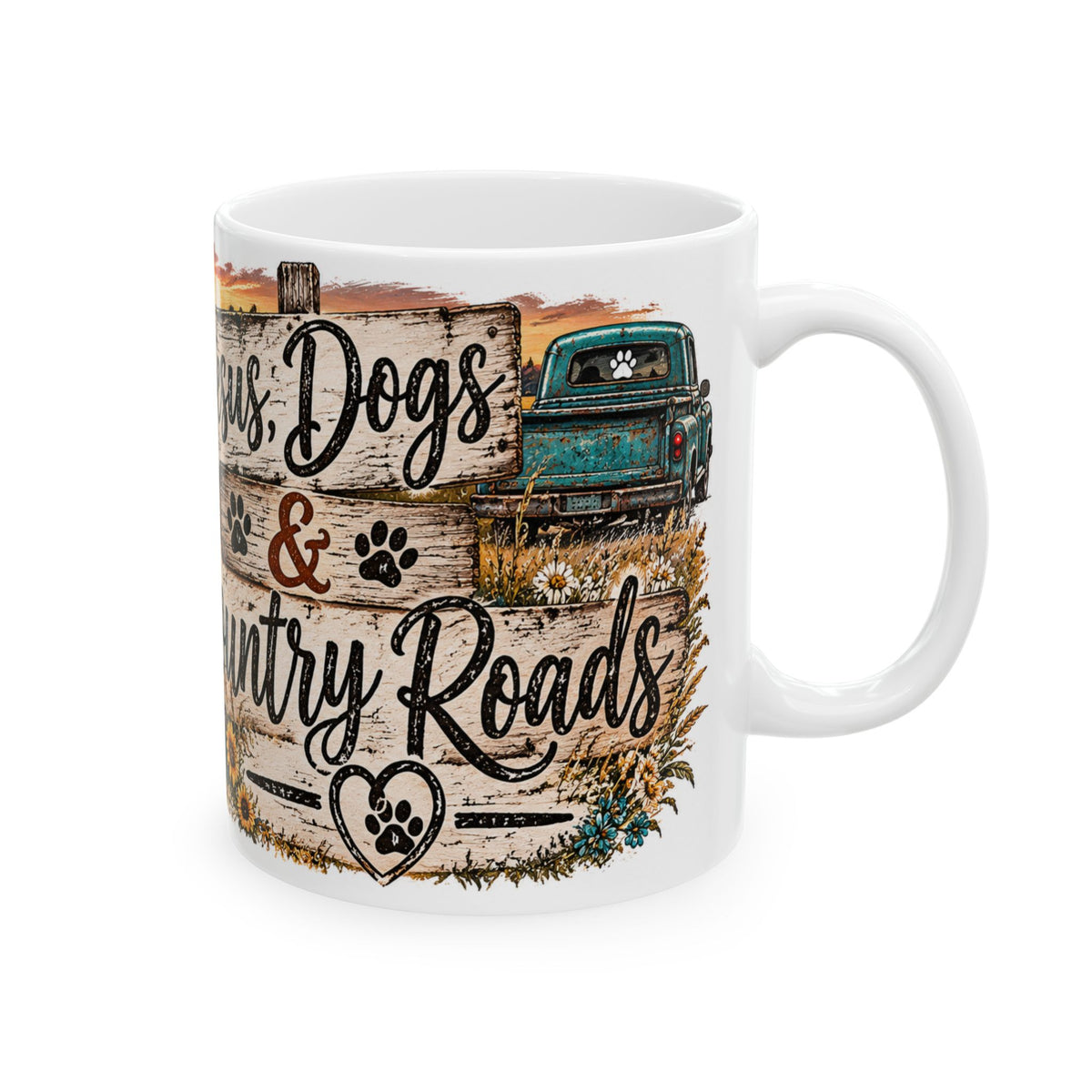 Jesus, Dogs & Country Ceramic Mug — Faithful Farmhouse Coffee Cup (11oz & 15oz)