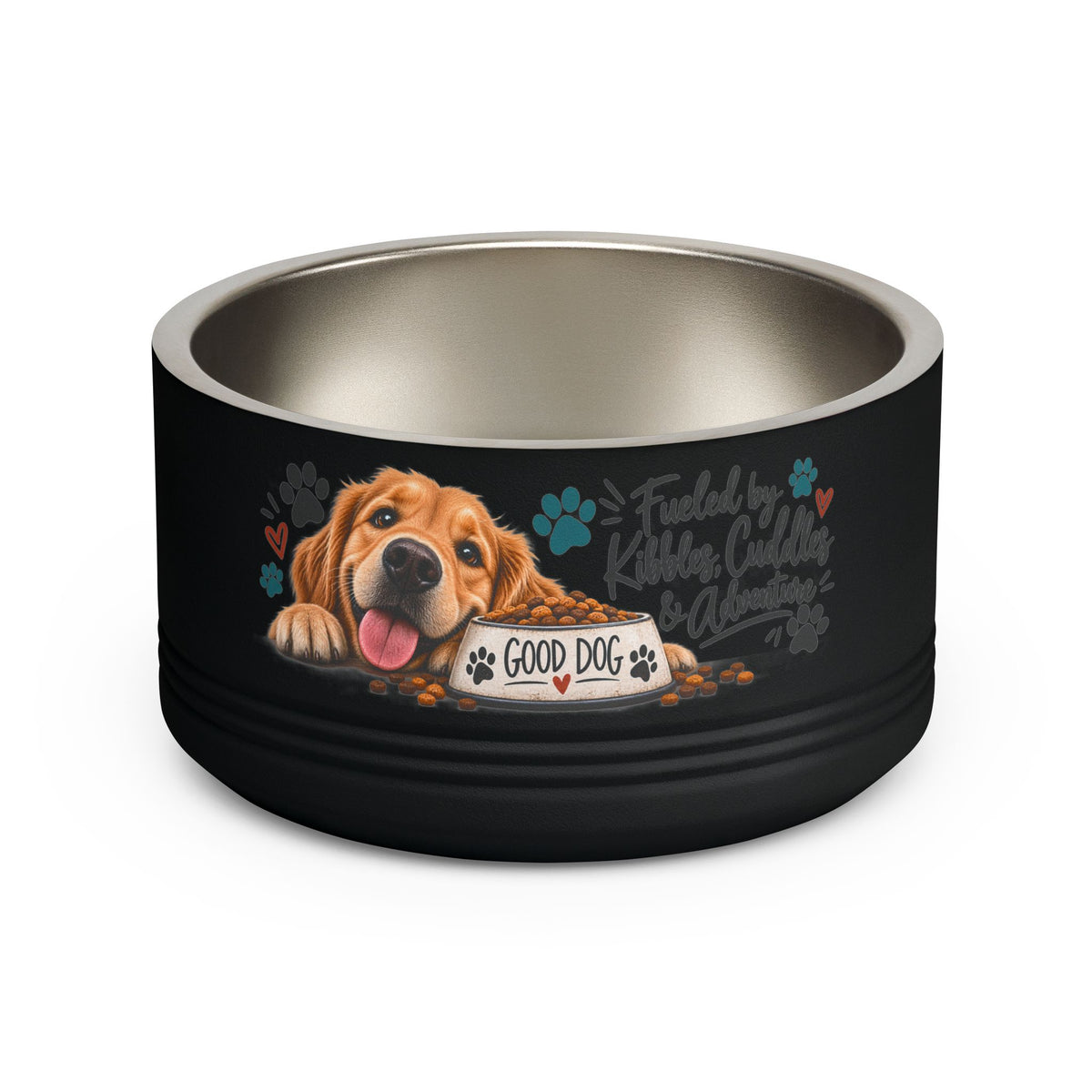 Golden Retriever Dog Bowls, Personalized Style Pet Food Bowl, Cute Dog Feeding Dish, Dog Lover Gift, Kibbles Cuddles Adventure Bowl