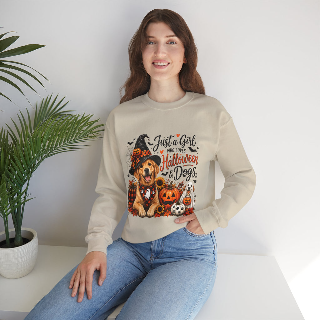 Halloween Dog Trucker SweatShirt, Just a Girl Who Loves Halloween and Dogs SweatShirt, Dog Mom Halloween Shirt,  Golden Retriever SweatShirts