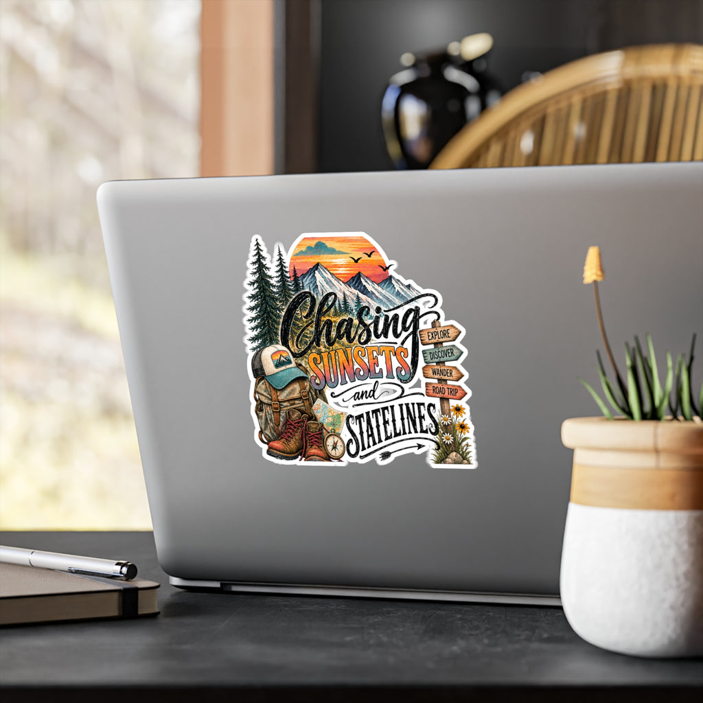 Chasing Sunsets and State Lines Sticker  Vinyl Kiss-Cut Sticker