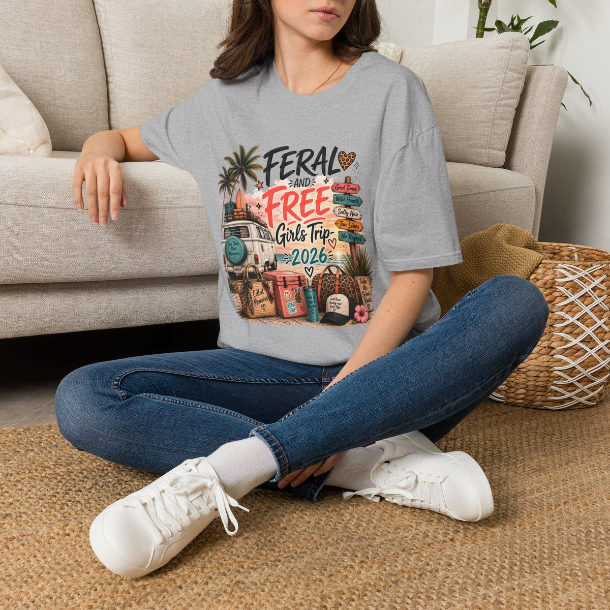 Girls Trip TShirt "Feral and Free" 2026 Beach Roadsign Design