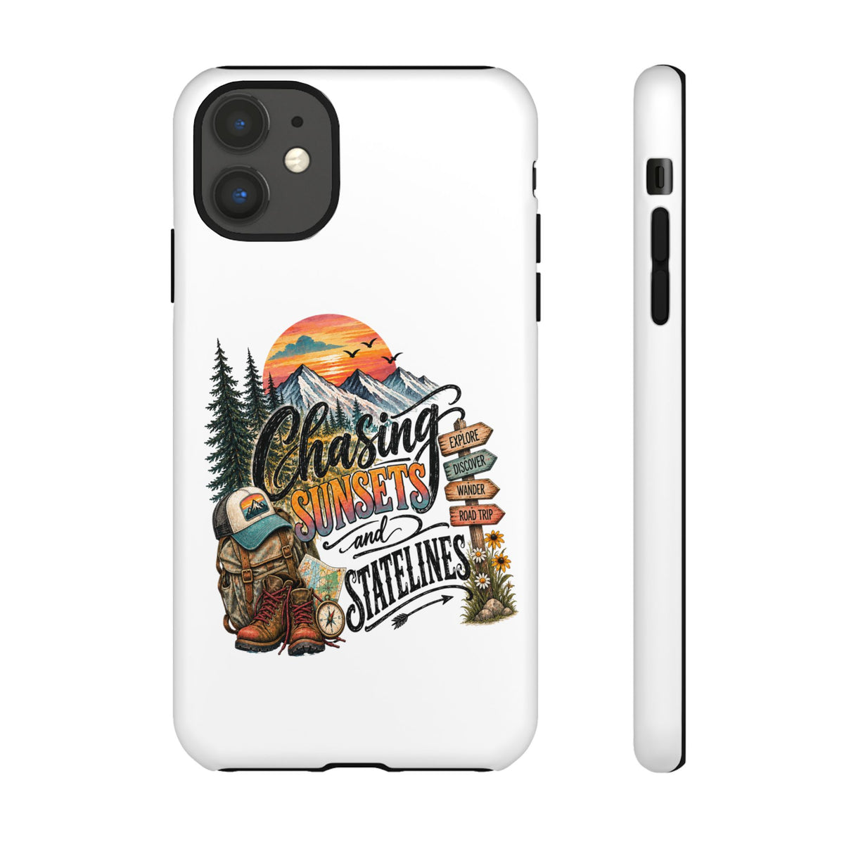 Chasing Sunsets and Satellines Phone Case | Adventure Mountain Camping Design