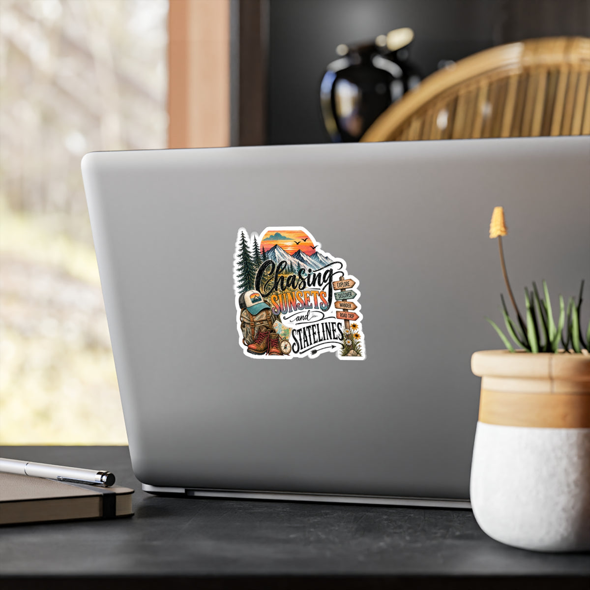 Chasing Sunsets and State Lines Sticker  Vinyl Kiss-Cut Sticker
