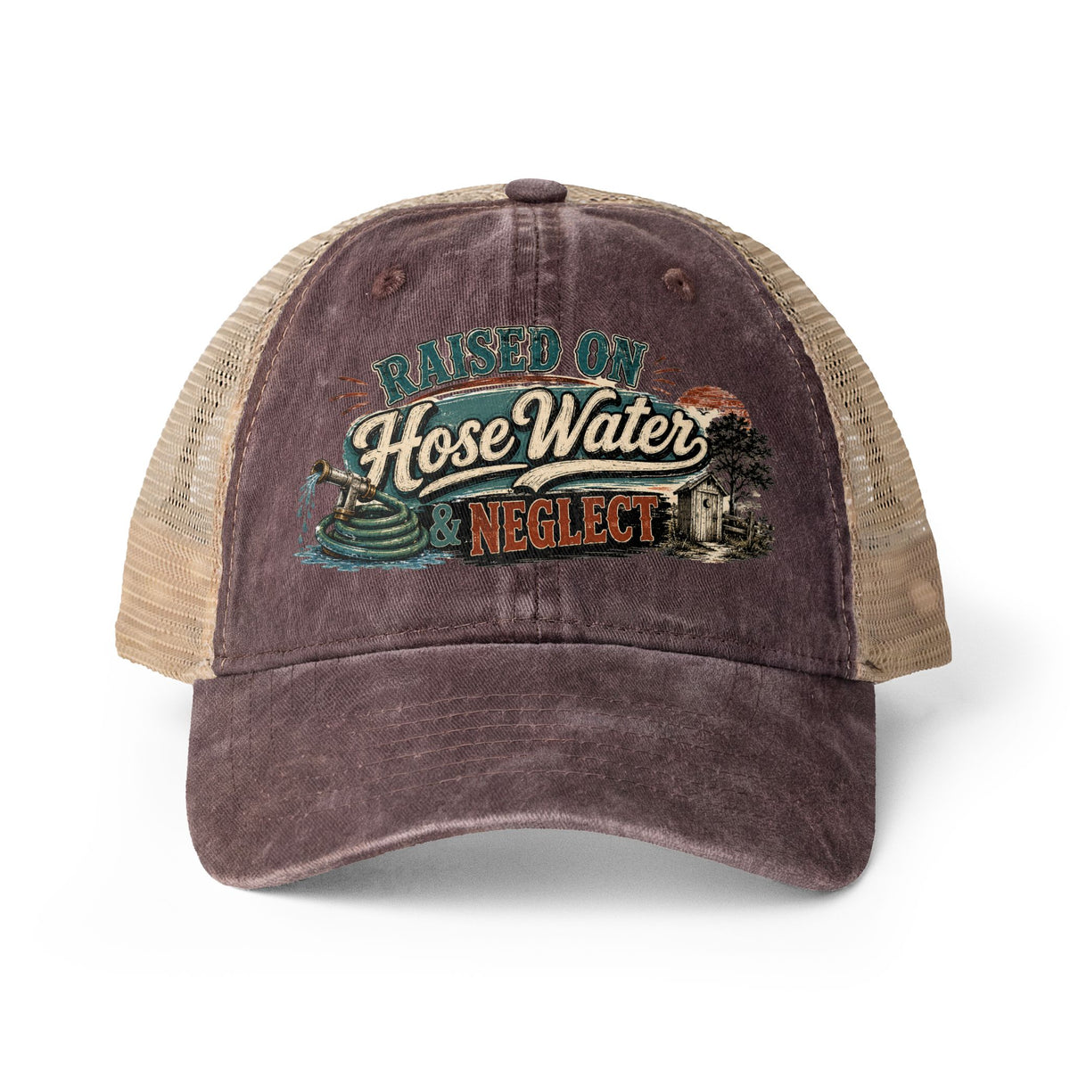 Raised on Hose Water & Neglect Trucker Hat, Funny Gen X Hat, 80s Kid Nostalgia Cap, Retro Country Hat, Gen X Gifts