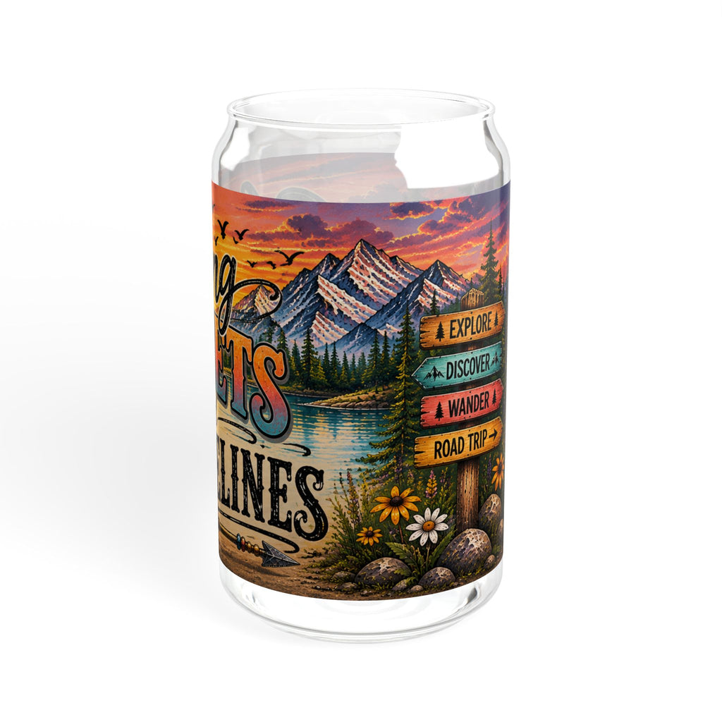 Chasing Sunsets and State Lines Sipper Glass  Travel Adventure Sunset Design