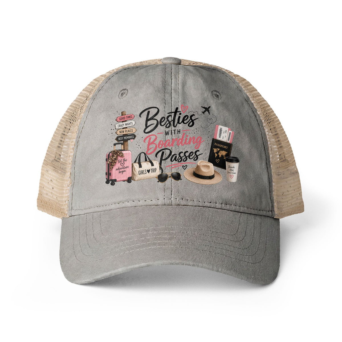 Besties With Boarding Passes Trucker hat, Girls Trip Hat, Best Friend Travel Gift, Vacation Cruise Hat for Women, Travel Bestie Cap