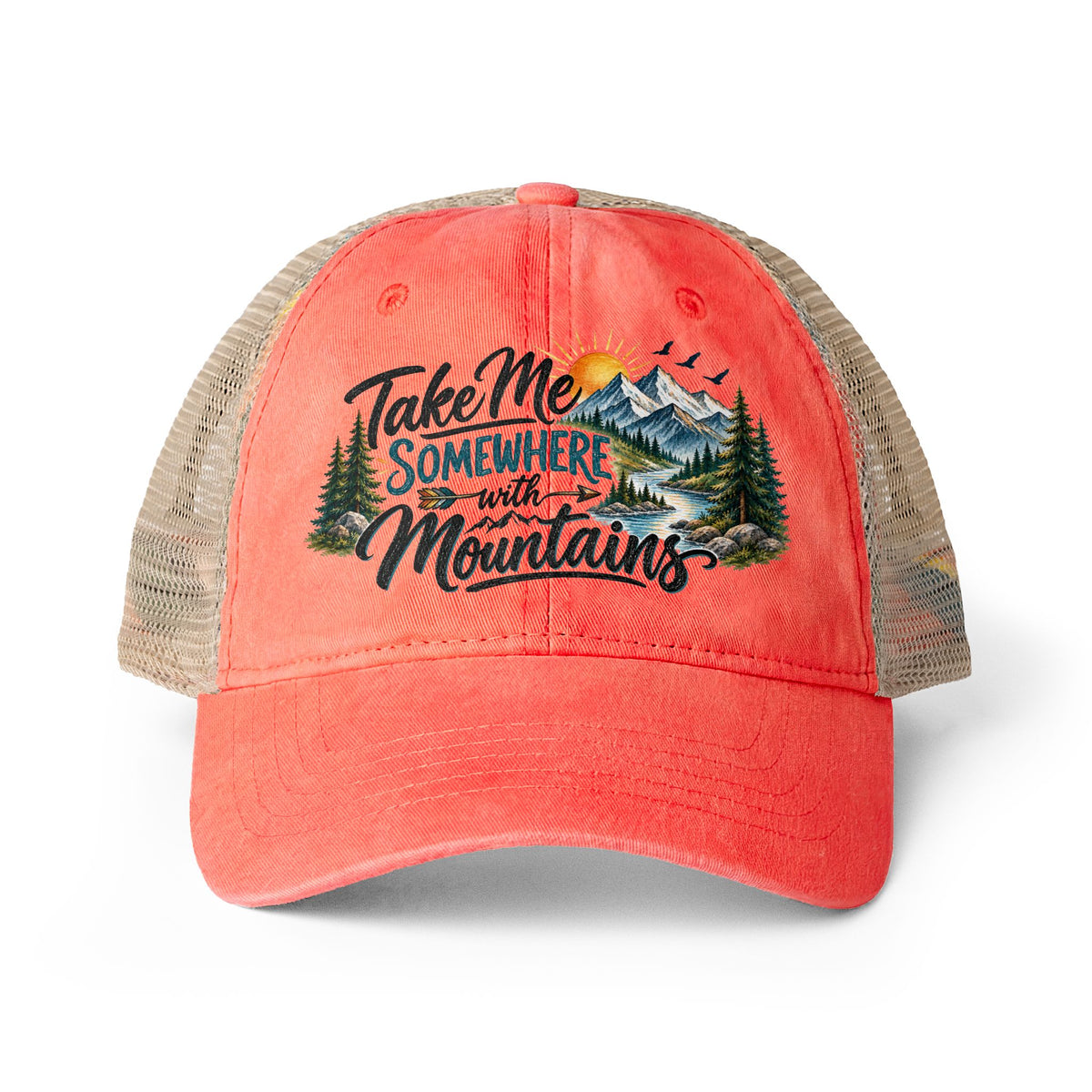 Take Me Somewhere With Mountains Trucker hat, Mountain Lover Hat, Hiking Camping Cap, National Park Travel Hat, Adventure Gift for Women