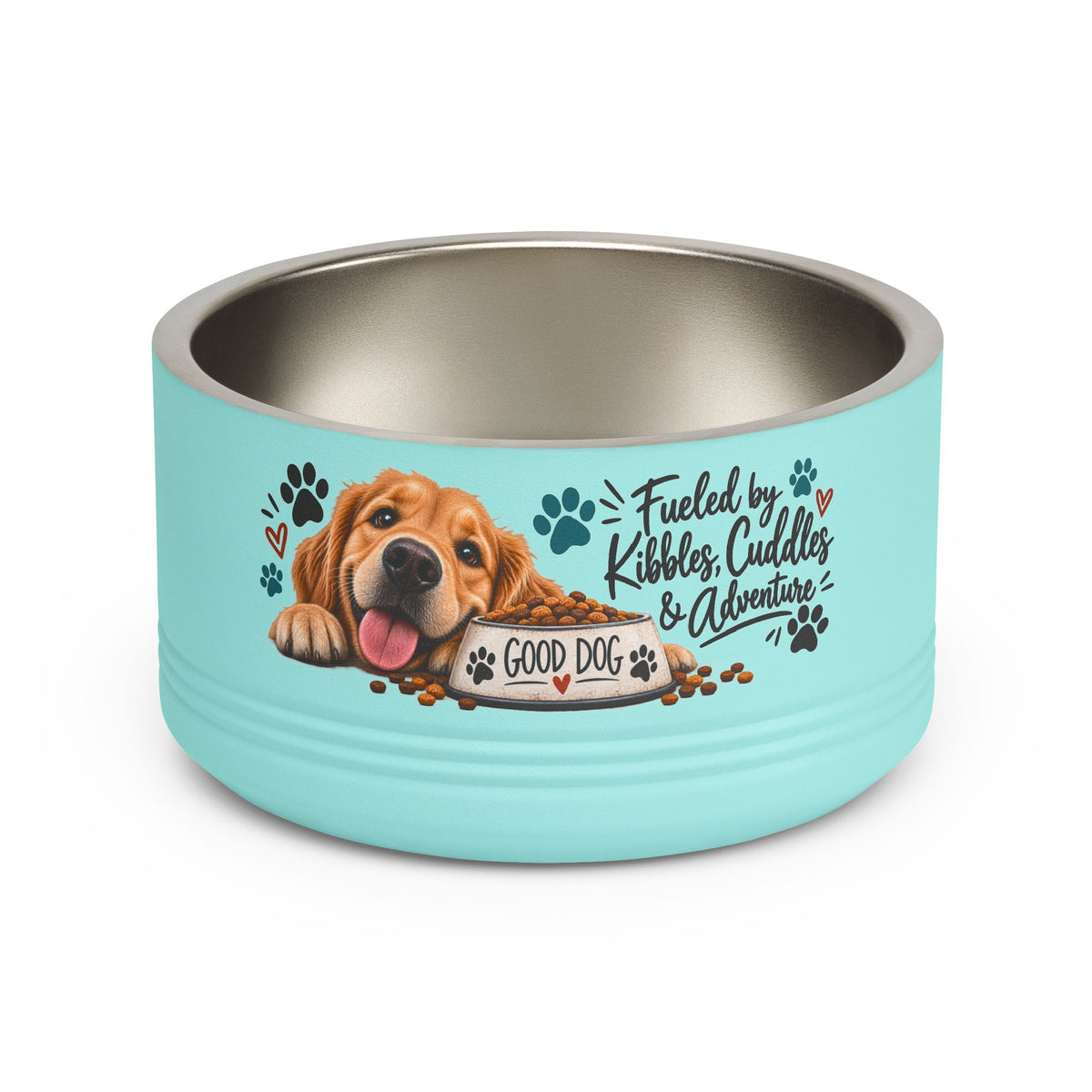 Golden Retriever Dog Bowls, Personalized Style Pet Food Bowl, Cute Dog Feeding Dish, Dog Lover Gift, Kibbles Cuddles Adventure Bowl