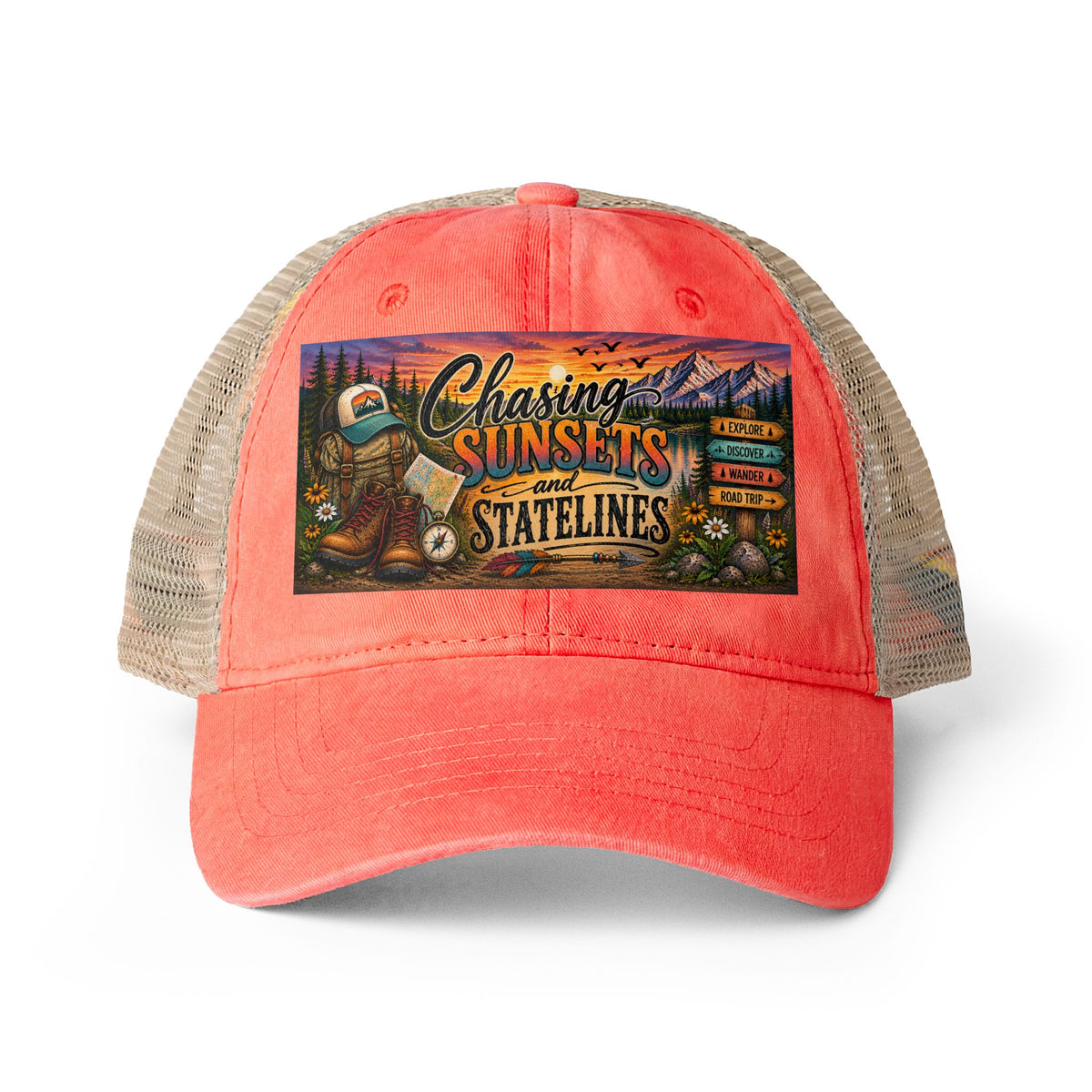 Chasing Sunsets and Statelines Trucker Hat, Adventure Hat for Women, Road Trip Hat, National Park Gift, Camping Hiking Travel Cap