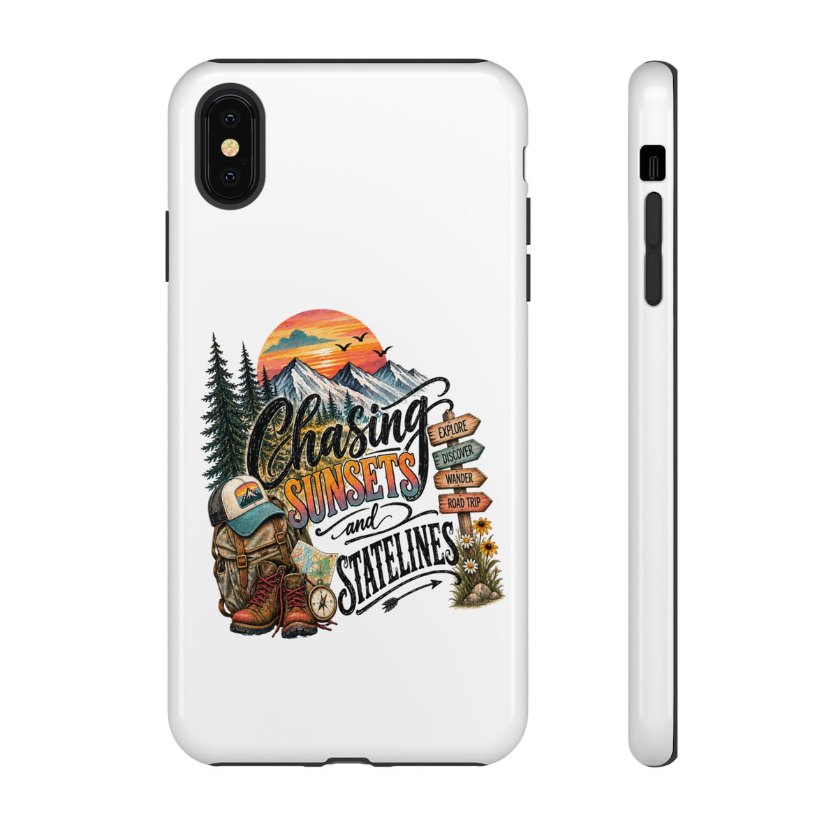 Chasing Sunsets and Satellines Phone Case | Adventure Mountain Camping Design