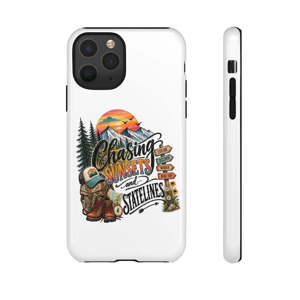 Chasing Sunsets and Satellines Phone Case | Adventure Mountain Camping Design
