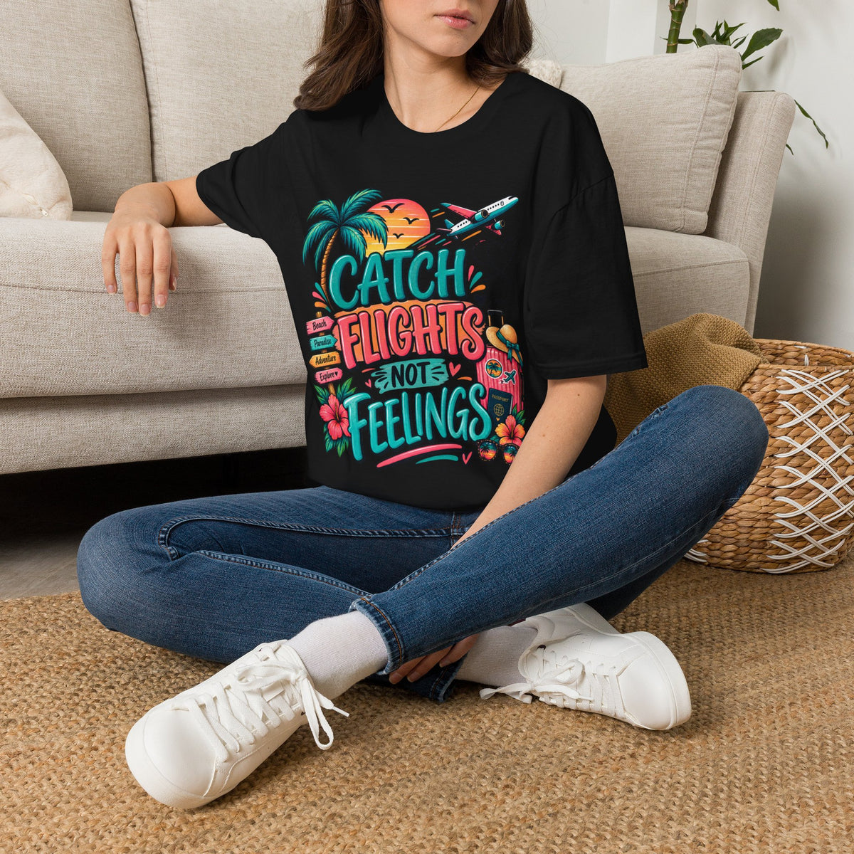 Catch Flights Not Feelings T-Shirt — Tropical Travel Graphic Tee