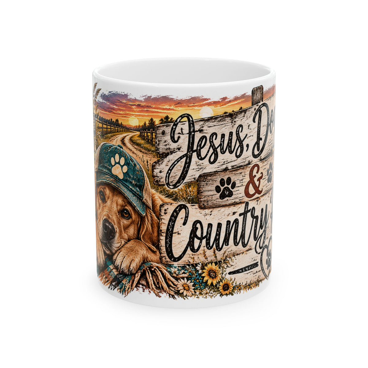 Jesus, Dogs & Country Ceramic Mug — Faithful Farmhouse Coffee Cup (11oz & 15oz)