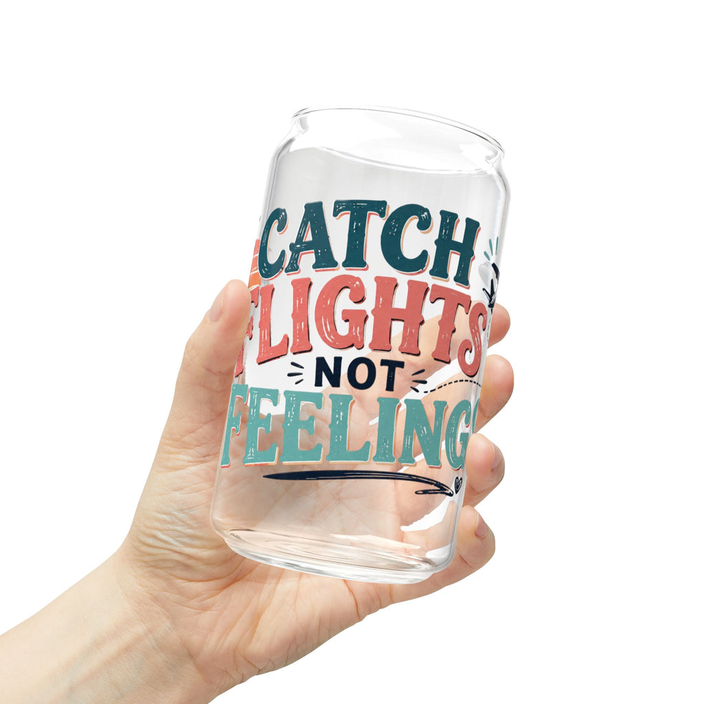 Catch Flights Not Feelings Glass Sipper Cup, travel Lover Tumbler, Girls Trip Cup, Vacation Glass Can, Cruise Gift for Women