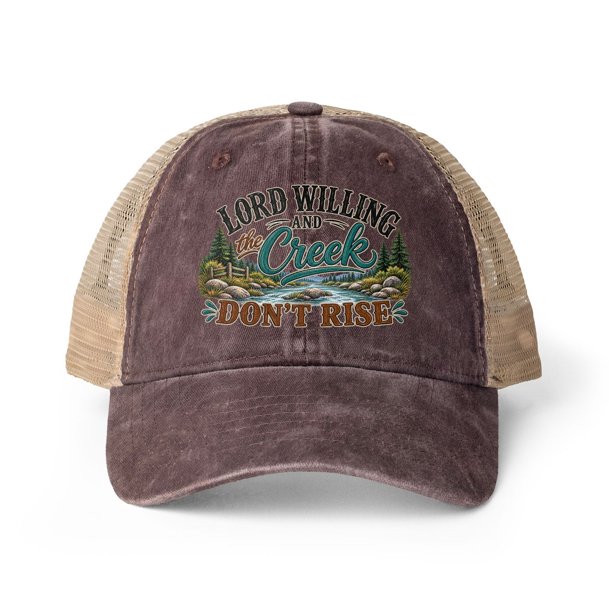 Lord Willing and the Creek Dont Rise Hats, Country Trucker Hat, Southern Saying Cap, Rustic Outdoor Gift