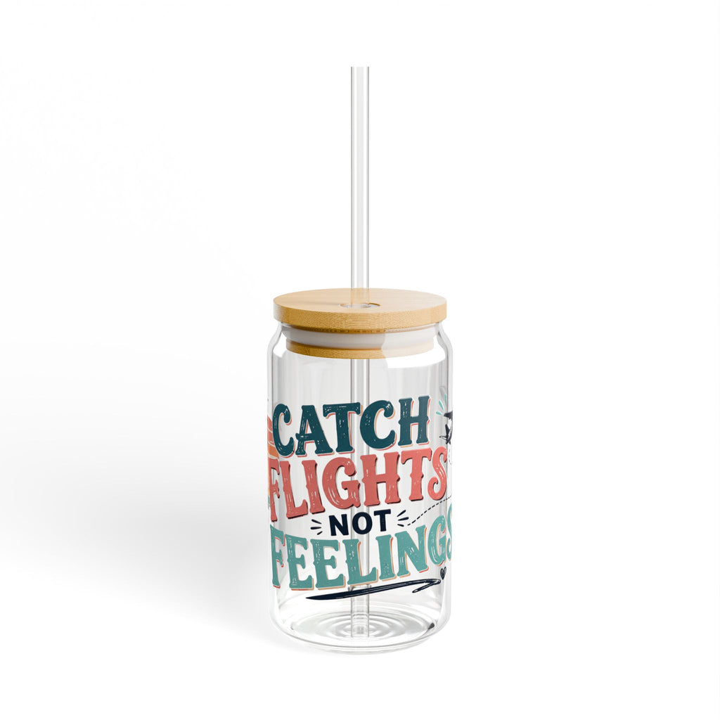 Catch Flights Not Feelings Glass Sipper Cup, travel Lover Tumbler, Girls Trip Cup, Vacation Glass Can, Cruise Gift for Women