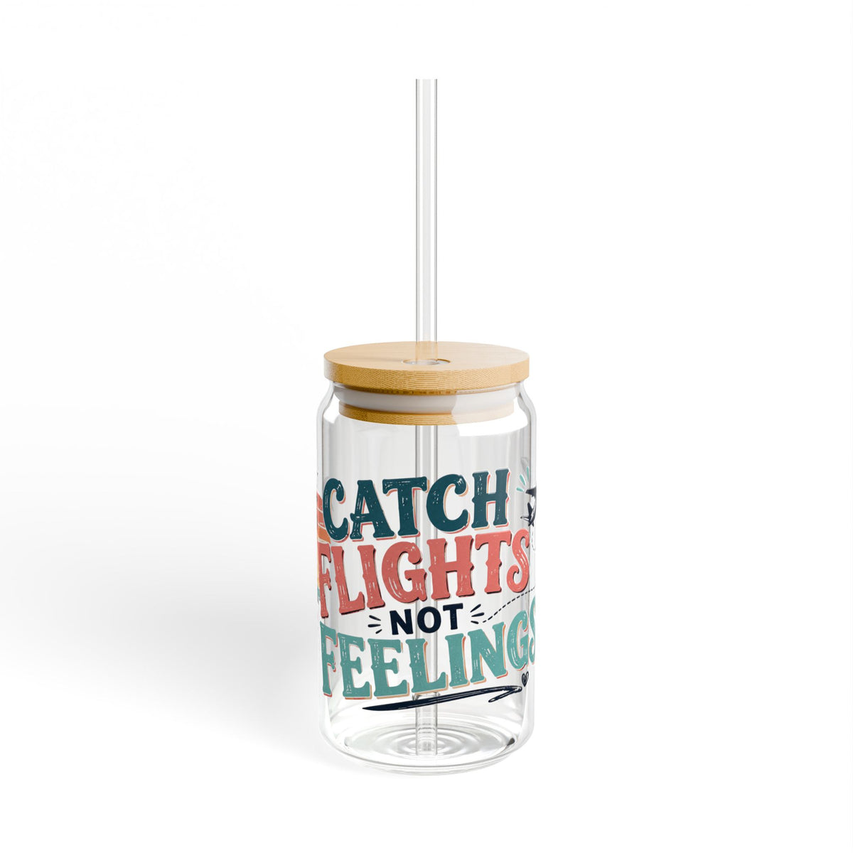 Catch Flights Not Feelings Glass Sipper Cup, travel Lover Tumbler, Girls Trip Cup, Vacation Glass Can, Cruise Gift for Women