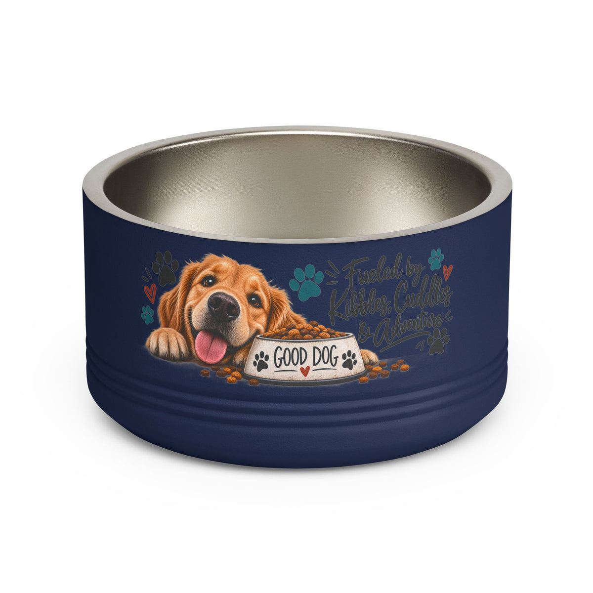 Golden Retriever Dog Bowls, Personalized Style Pet Food Bowl, Cute Dog Feeding Dish, Dog Lover Gift, Kibbles Cuddles Adventure Bowl