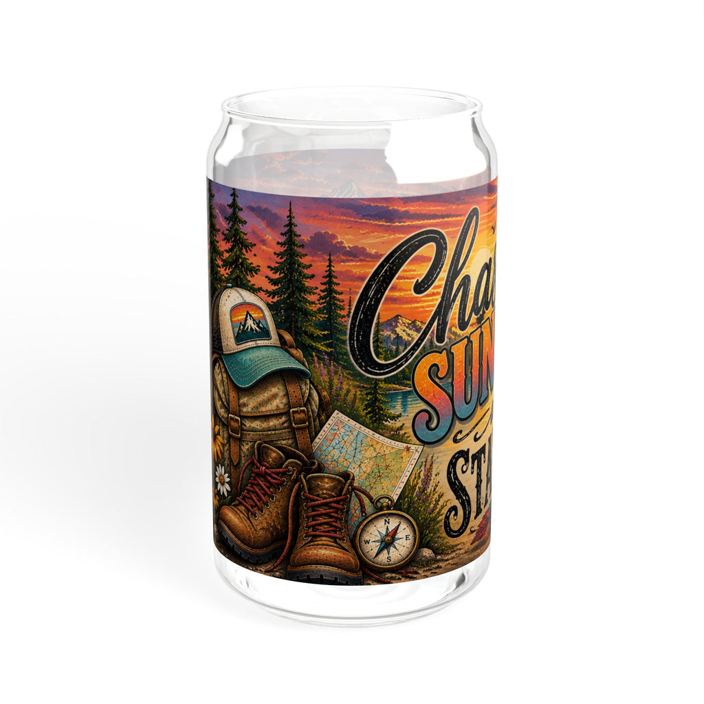 Chasing Sunsets and State Lines Sipper Glass  Travel Adventure Sunset Design