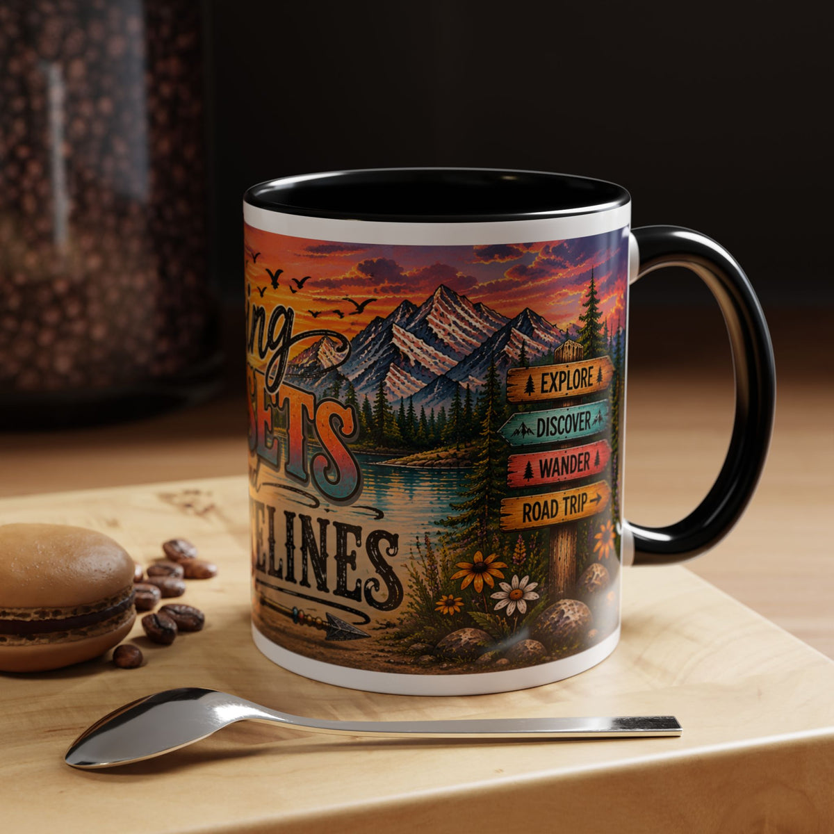 Chasing Sunsets and Statelines Coffee Mug  Scenic Mountain Sunset Mug