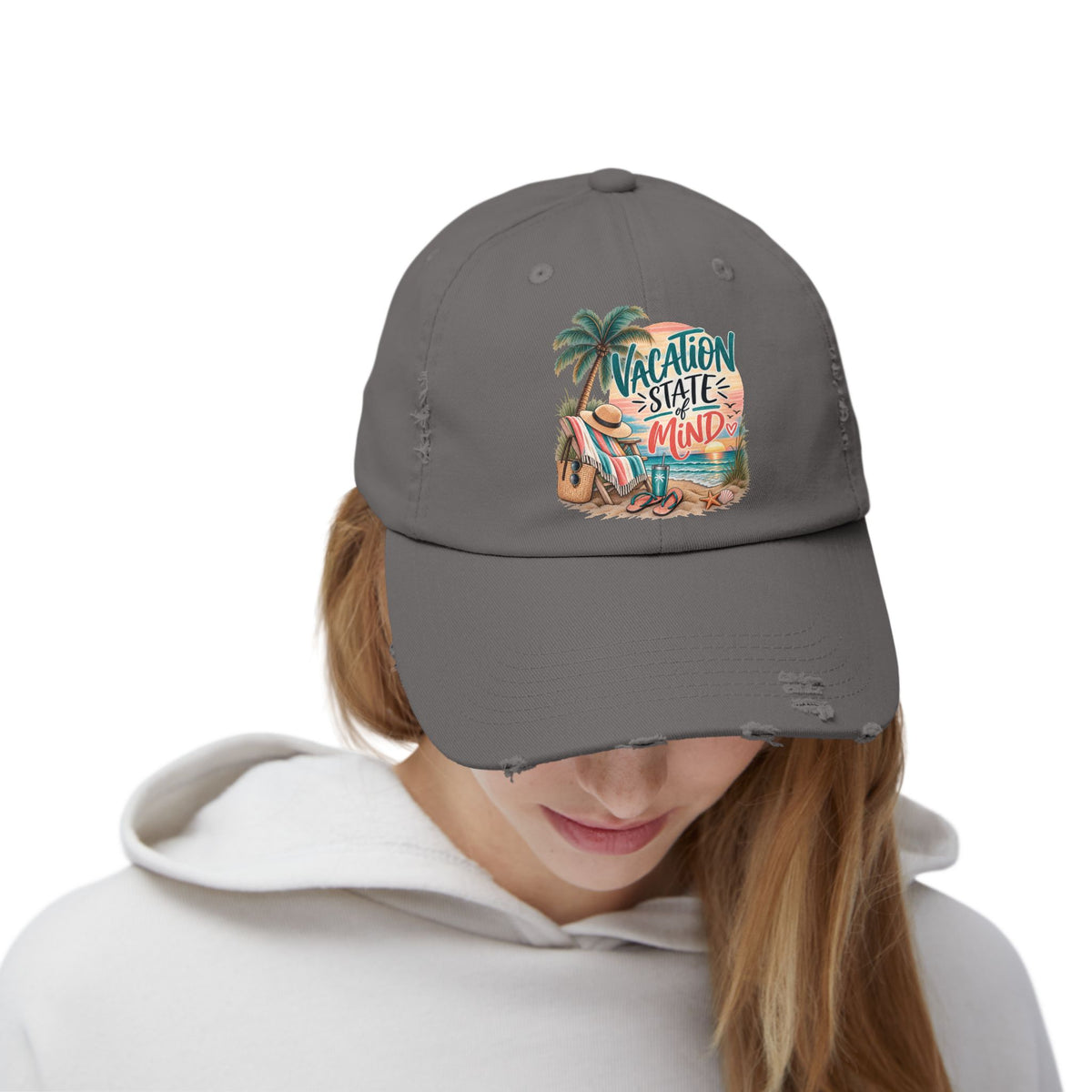 Vacation State of Mind Cap  Beach Palm tree Sunset Hat