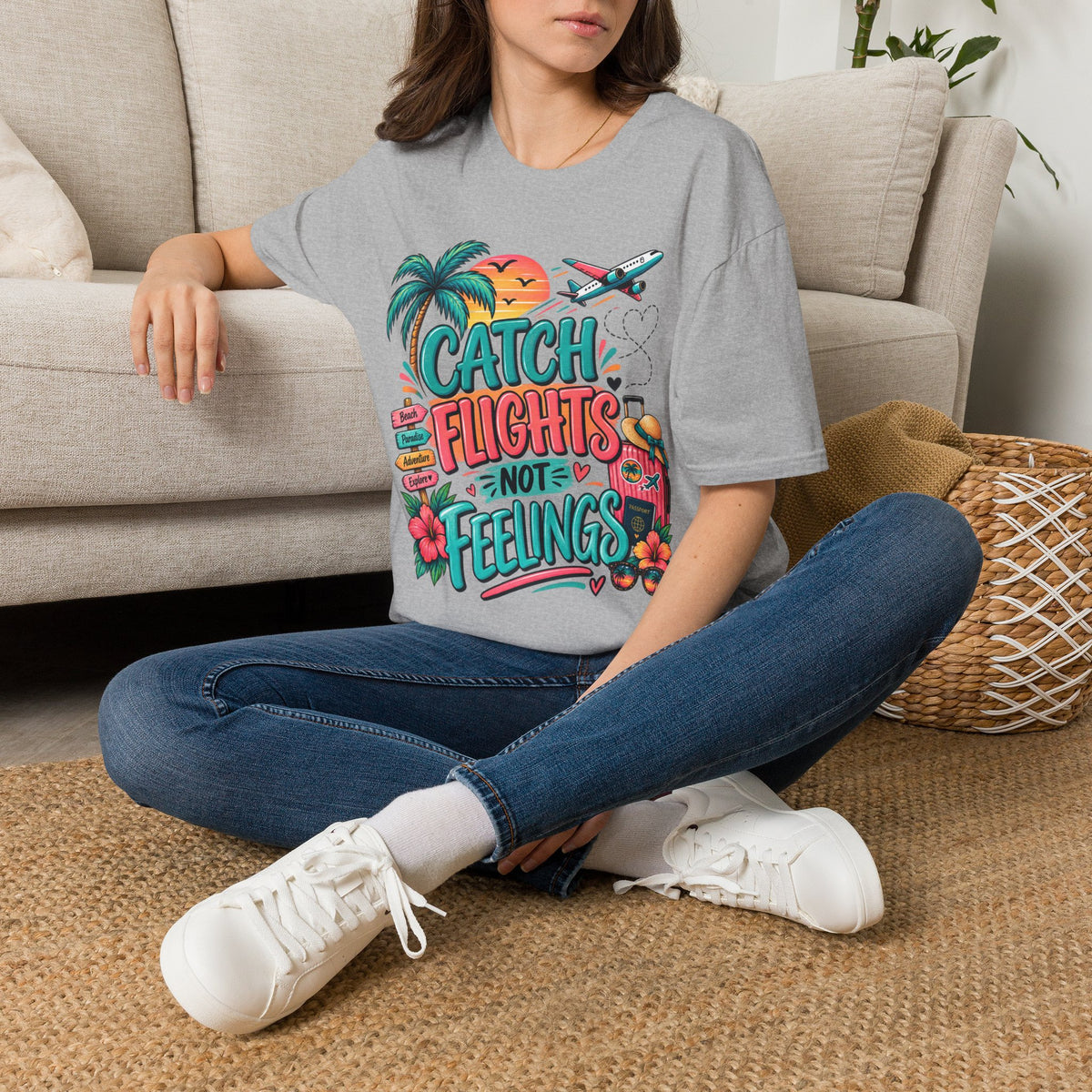 Catch Flights Not Feelings T-Shirt — Tropical Travel Graphic Tee