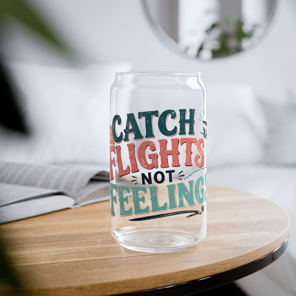 Catch Flights Not Feelings Glass Sipper Cup, travel Lover Tumbler, Girls Trip Cup, Vacation Glass Can, Cruise Gift for Women