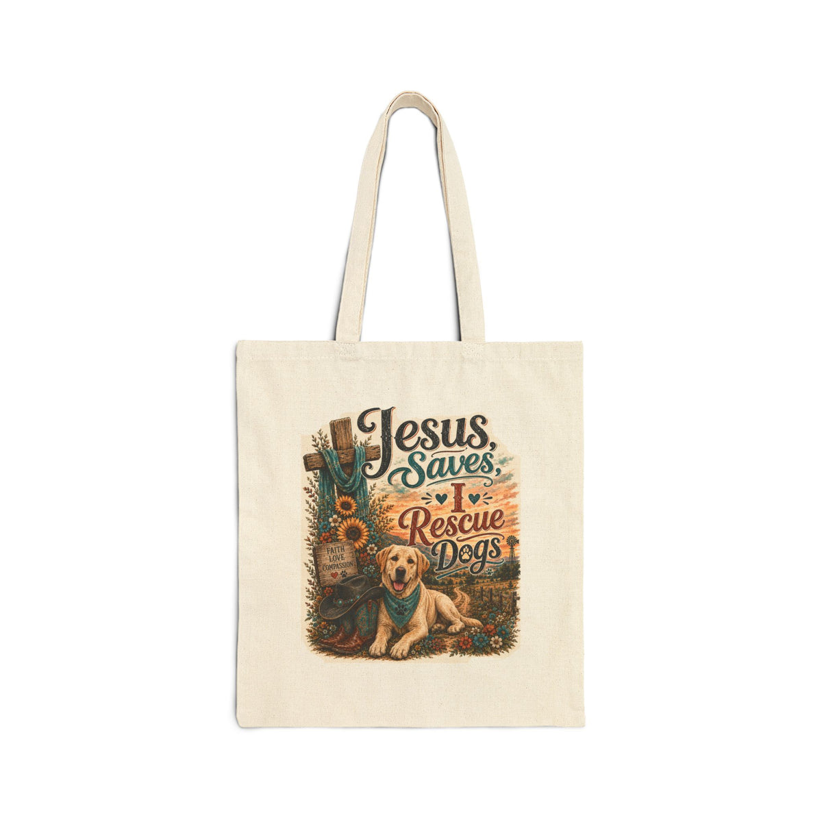 Jesus Saves Rescue Dogs Tote Bag | Christian Dog Lover Canvas Tote