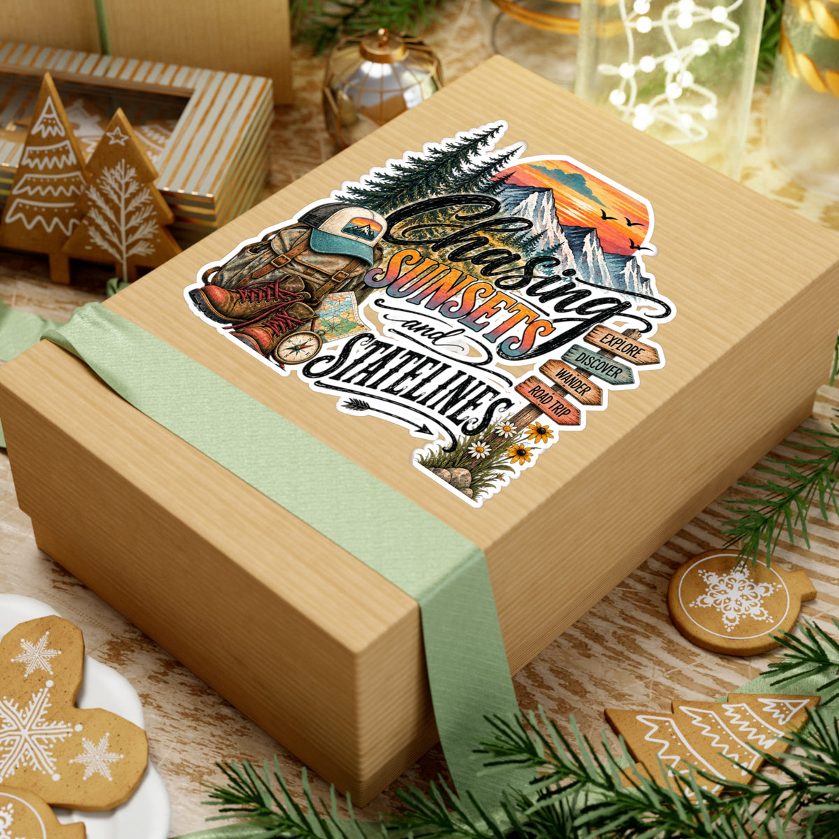Chasing Sunsets and State Lines Sticker  Vinyl Kiss-Cut Sticker