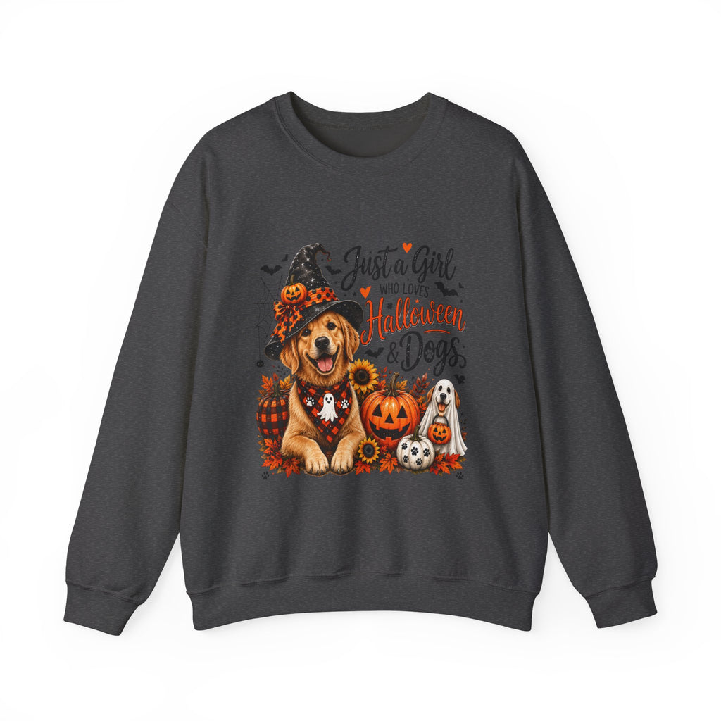 Halloween Dog Trucker SweatShirt, Just a Girl Who Loves Halloween and Dogs SweatShirt, Dog Mom Halloween Shirt,  Golden Retriever SweatShirts