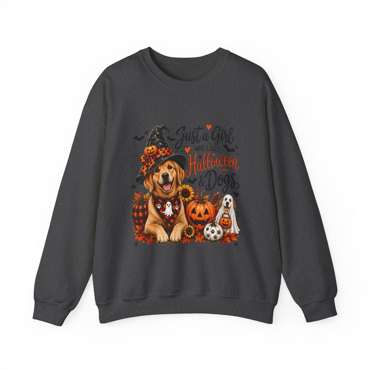Halloween Dog Trucker SweatShirt, Just a Girl Who Loves Halloween and Dogs SweatShirt, Dog Mom Halloween Shirt,  Golden Retriever SweatShirts