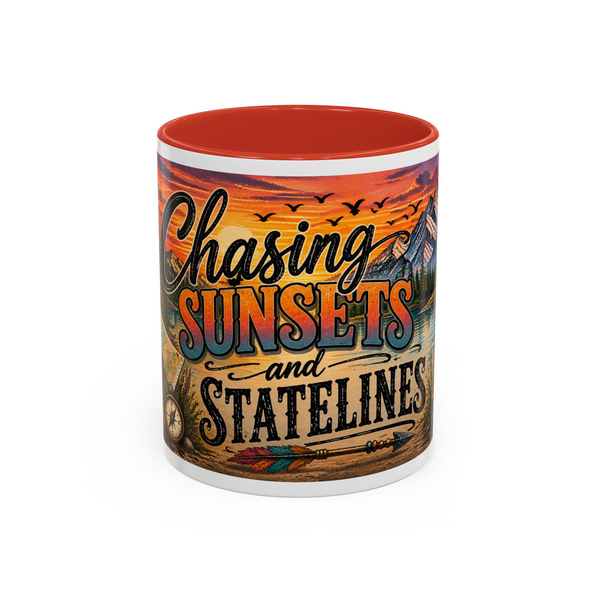 Chasing Sunsets and Statelines Coffee Mug  Scenic Mountain Sunset Mug