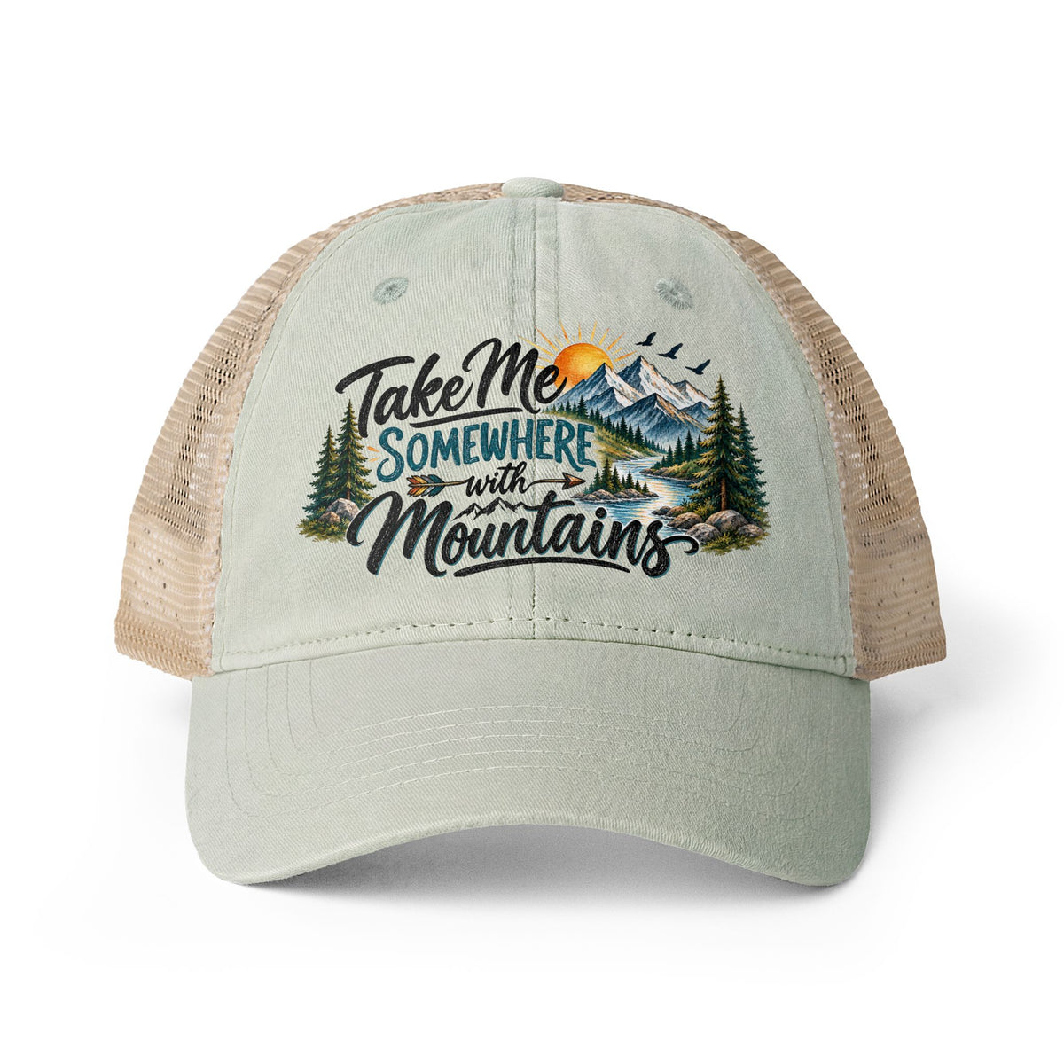 Take Me Somewhere With Mountains Trucker hat, Mountain Lover Hat, Hiking Camping Cap, National Park Travel Hat, Adventure Gift for Women
