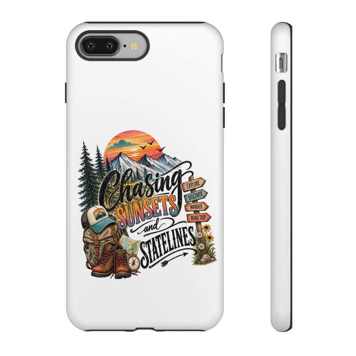 Chasing Sunsets and Satellines Phone Case | Adventure Mountain Camping Design