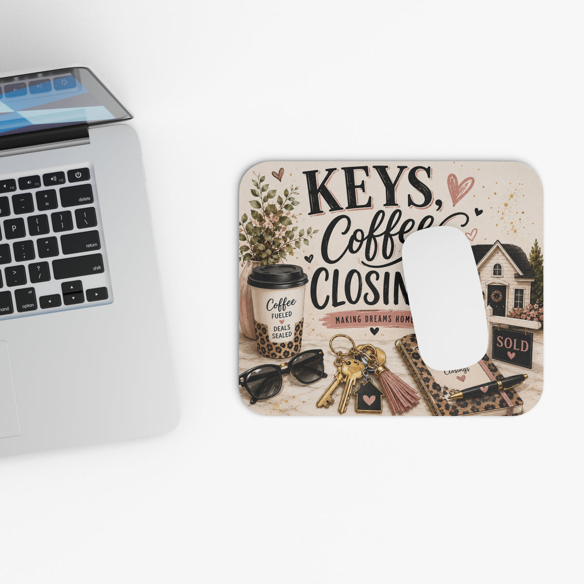 Real Estate Agent Mouse Pad, Keys Coffee & Closings, Realtor Gift for Women, Closing Gift, Real Estate Office Desk Accessories