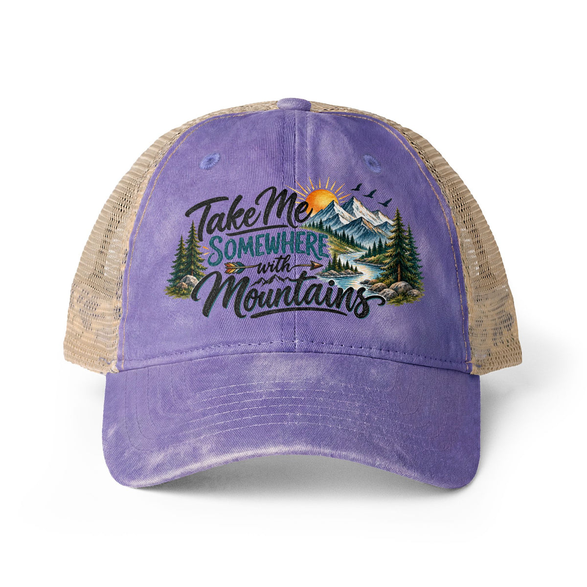 Take Me Somewhere With Mountains Trucker hat, Mountain Lover Hat, Hiking Camping Cap, National Park Travel Hat, Adventure Gift for Women