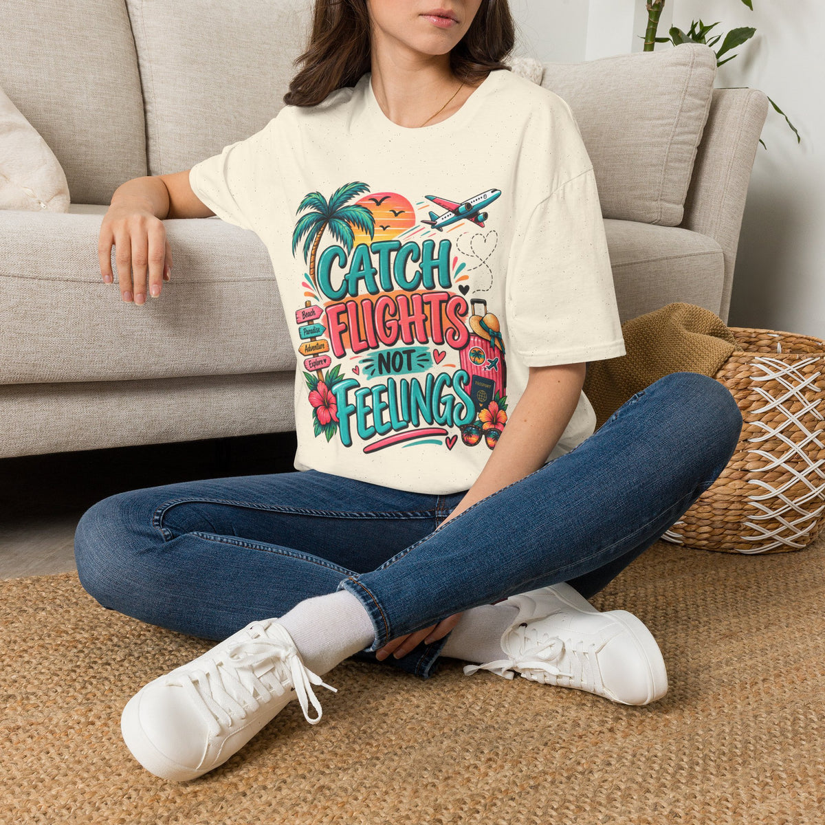 Catch Flights Not Feelings T-Shirt — Tropical Travel Graphic Tee