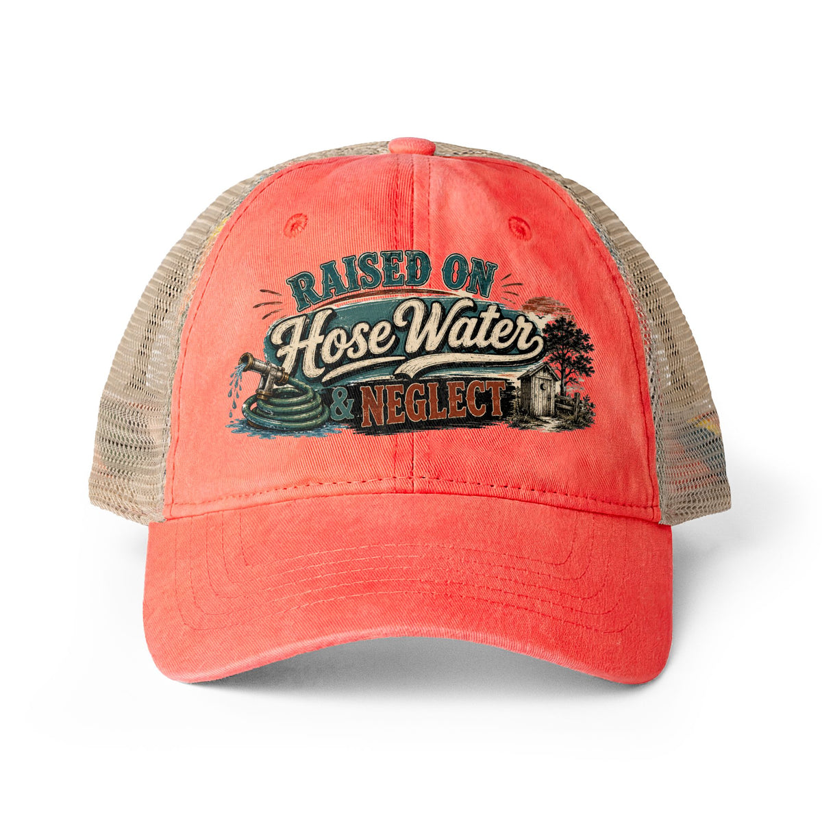 Raised on Hose Water & Neglect Trucker Hat, Funny Gen X Hat, 80s Kid Nostalgia Cap, Retro Country Hat, Gen X Gifts