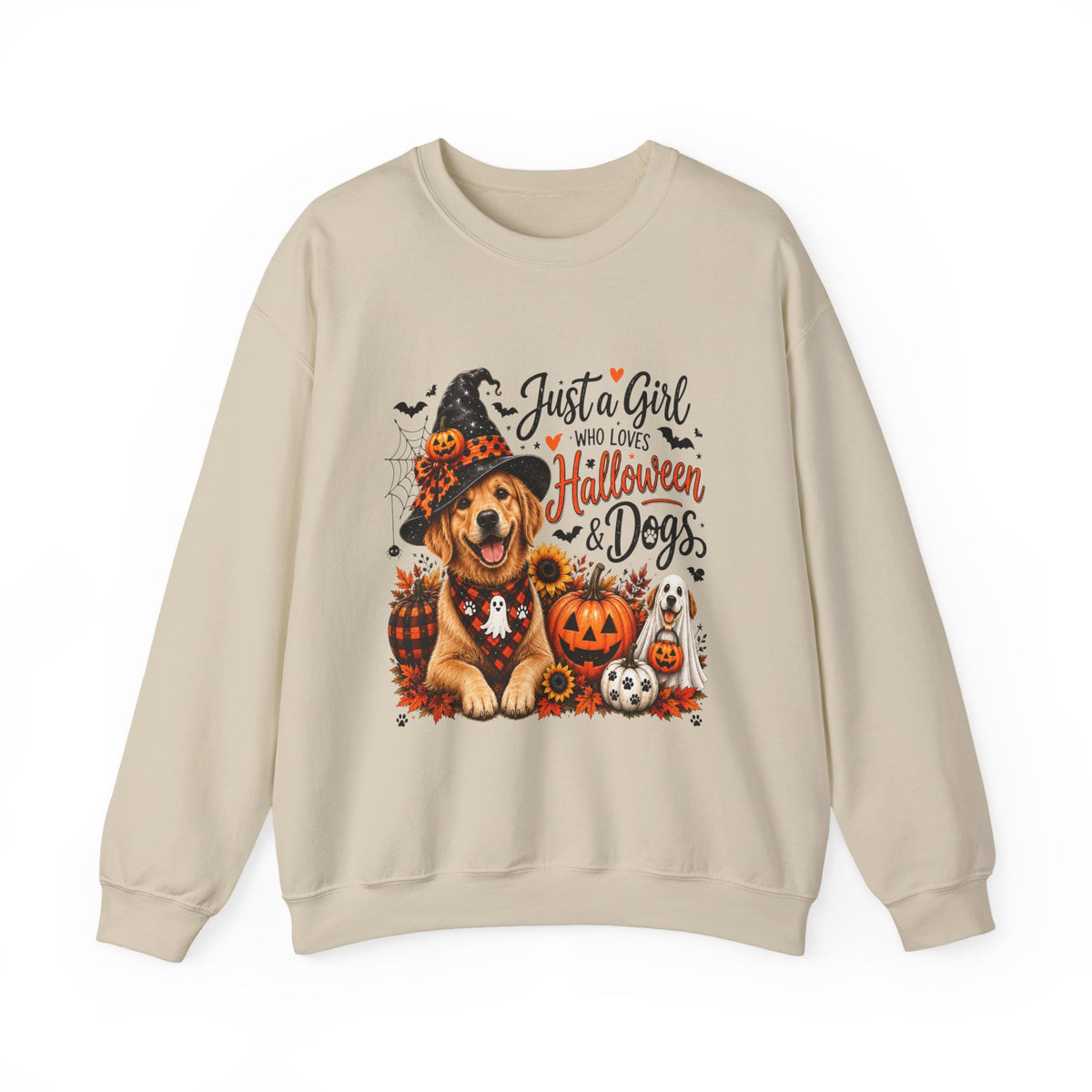 Halloween Dog Trucker SweatShirt, Just a Girl Who Loves Halloween and Dogs SweatShirt, Dog Mom Halloween Shirt,  Golden Retriever SweatShirts