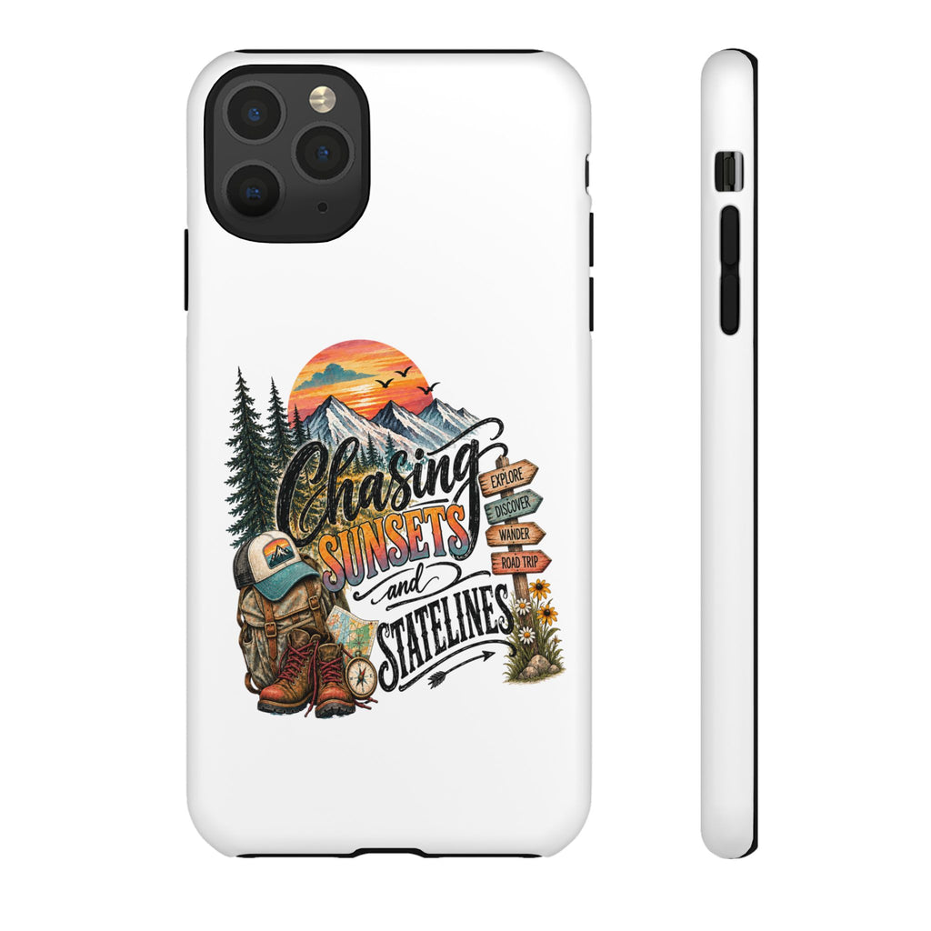 Chasing Sunsets and Satellines Phone Case | Adventure Mountain Camping Design